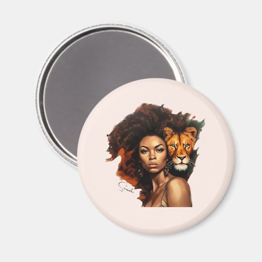 Afro-Amerikaanse vrouw met majestueuze leeuw Magneet (Voorkant / Achterkant)