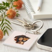 Afro-Amerikaanse vrouw met majestueuze leeuw Sleutelhanger (Voorkant Rechts)