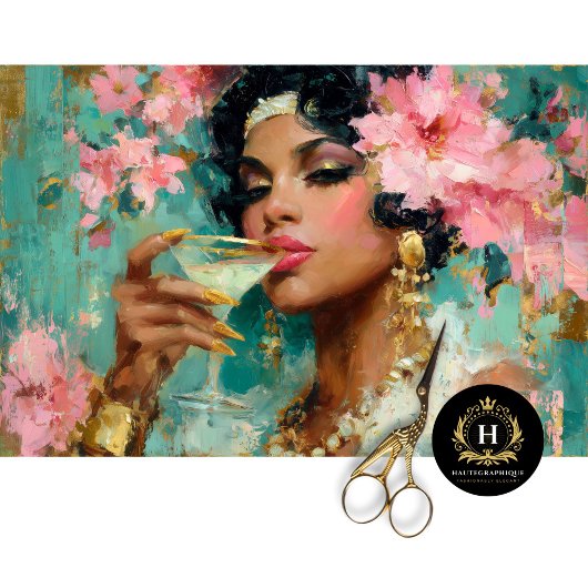 Afro-Amerikaanse vrouw met Martini Decoupage Tissuepapier