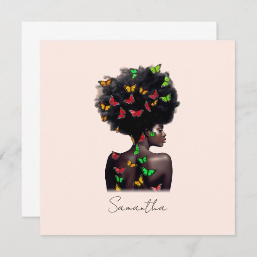 Afro-Amerikaanse vrouw met vlinder gevulde Afro (Voorkant / Achterkant)