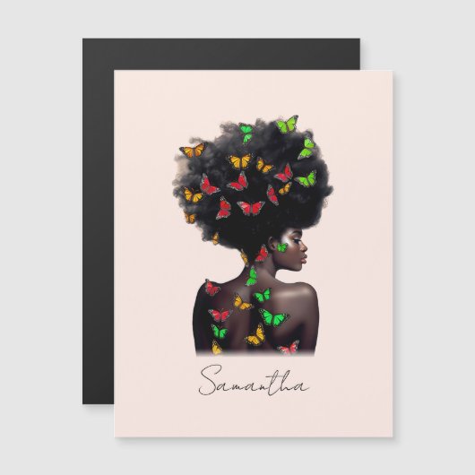 Afro-Amerikaanse vrouw met vlinder gevulde Afro (Voorkant / Achterkant)