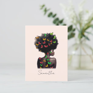 Afro-Amerikaanse vrouw met vlinder gevulde Afro Briefkaart