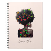 Afro-Amerikaanse vrouw met vlinder gevulde Afro Notitieboek (Voorkant)