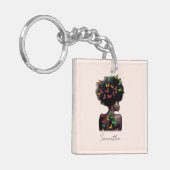 Afro-Amerikaanse vrouw met vlinder gevulde Afro Sleutelhanger (Voorkant Links)