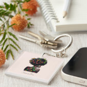 Afro-Amerikaanse vrouw met vlinder gevulde Afro Sleutelhanger (Voorkant Rechts)