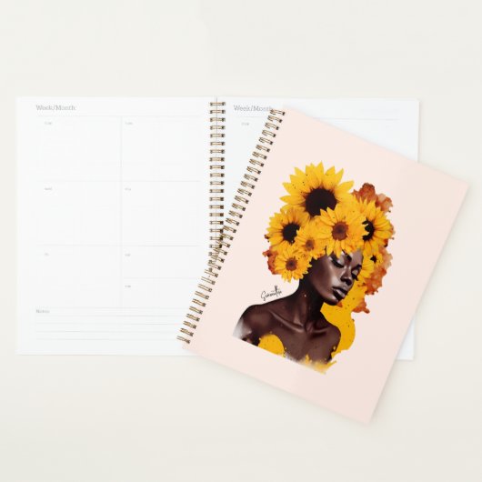 Afro-Amerikaanse vrouw met zonnebloem Afro haar Planner (Display)