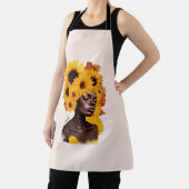 Afro-Amerikaanse vrouw met zonnebloem Afro haar Schort (Insitu)