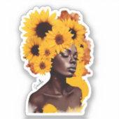 Afro-Amerikaanse vrouw met zonnebloem Afro haar Sticker (Voorkant)