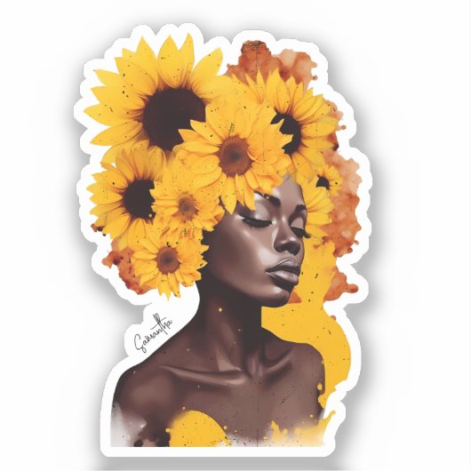 Afro-Amerikaanse vrouw met zonnebloem Afro haar Sticker (Voorkant)