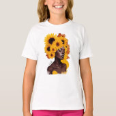 Afro-Amerikaanse vrouw met zonnebloem Afro haar T-shirt (Voorkant)