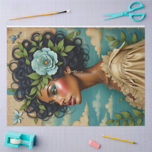 Afro-Amerikaanse vrouw Mixed Media Decoupage Tissuepapier (Craft)