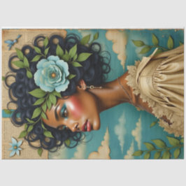 Afro-Amerikaanse vrouw Mixed Media Decoupage Tissuepapier