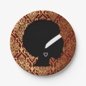 Afro-Amerikaanse vrouw op rode koninklijke achterg Papieren Bordje (Voorkant)