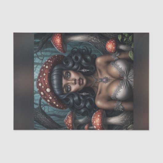 Afro-Amerikaanse vrouw Paddestoel Queen Decoupage Tissuepapier (Voorkant)