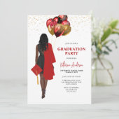 Afro-Amerikaanse Vrouw Red Graduation Party Kaart (Staand voorkant)