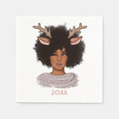 Afro-Amerikaanse vrouw rendier Kerstmis Servet (Voorkant)