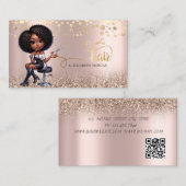 Afro-Amerikaanse Vrouw Schaar Roos Gouden Glitter Visitekaartje (Voorkant / Achterkant)
