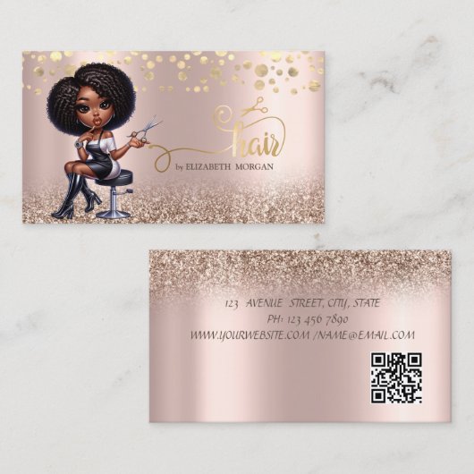 Afro-Amerikaanse Vrouw Schaar Roos Gouden Glitter Visitekaartje (Voorkant / Achterkant)