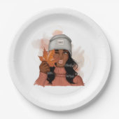 Afro-Amerikaanse vrouw Thanksgiving Papieren Bordje (Voorkant)