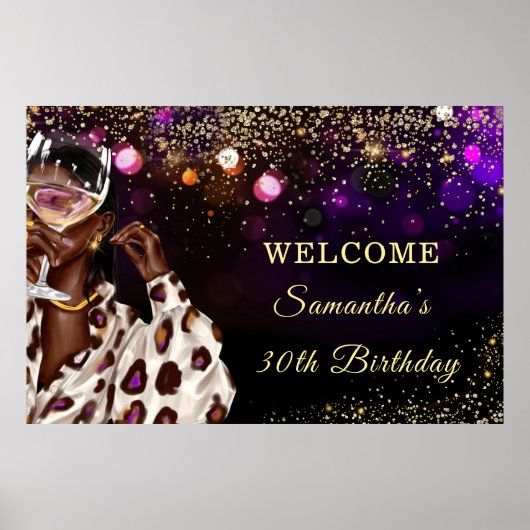 Afro-Amerikaanse vrouw verjaardag bord Poster (Voorkant)