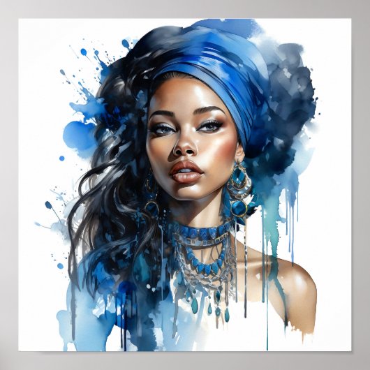 Afro-Amerikaanse Vrouw Waterverf Schilderij Poster (Voorkant)