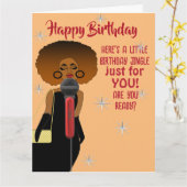 Afro-Amerikaanse vrouw zingen een microfoon Kaart (Gele Bloem)