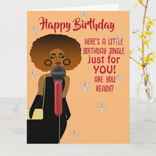 Afro-Amerikaanse vrouw zingen een microfoon Kaart (Gele Bloem)