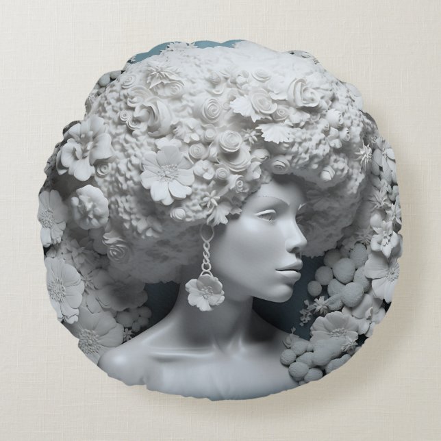 Afro-Amerikaanse vrouw zwart koningin melanine pop Rond Kussen (Voorkant)