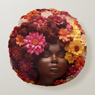 Afro-Amerikaanse vrouw zwart koningin melanine pop Rond Kussen