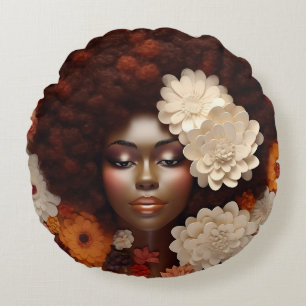 Afro-Amerikaanse vrouw zwart koningin melanine pop Rond Kussen