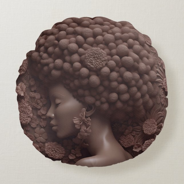 Afro-Amerikaanse vrouw zwart koningin melanine pop Rond Kussen (Voorkant)