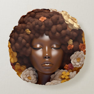 Afro-Amerikaanse vrouw zwart koningin melanine pop Rond Kussen