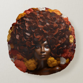 Afro-Amerikaanse vrouw zwart koningin melanine pop Rond Kussen