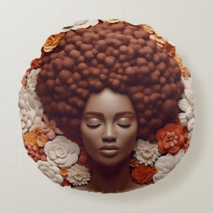 Afro-Amerikaanse vrouw zwart koningin melanine pop Rond Kussen