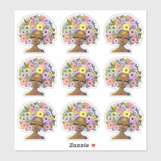 Afro-Amerikaanse vrouwen met bloemen in haar Sticker (Vel)