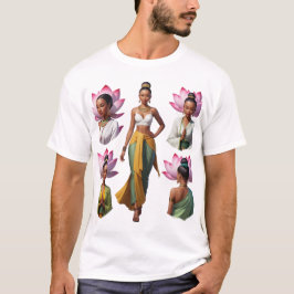 Afro-Amerikaanse vrouwen met lotusbloemen en knopp T-shirt