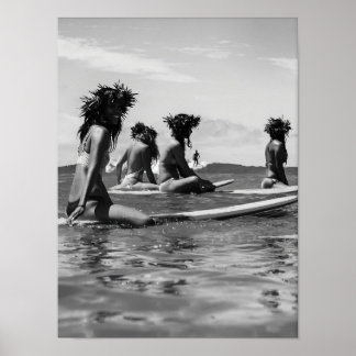Afro-Amerikaanse Vrouwen Surfen Print, Zwart en Wi Poster
