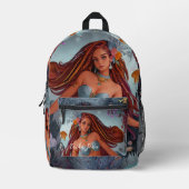 Afro-Amerikaanse Waterverf Zeemeermin Bedrukte Rugzak (Voorkant)