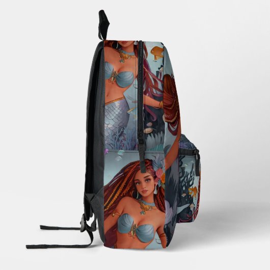 Afro-Amerikaanse Waterverf Zeemeermin Bedrukte Rugzak (Links)