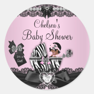 Afro-Amerikaanse zebra- en kant baby shower sticke Ronde Sticker