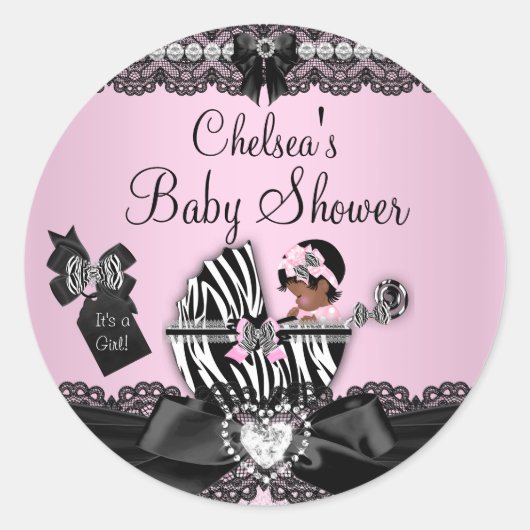 Afro-Amerikaanse Zebra & kant Baby shower Sticker (Voorkant)