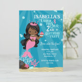 Afro-Amerikaanse zeemeermin 2e verjaardag uitnodig Kaart (Staand voorkant)