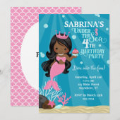 Afro-Amerikaanse Zeemeermin 4E Verjaardag uitnodig Kaart (Voorkant / Achterkant)