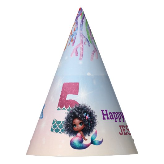Afro-Amerikaanse zeemeermin 5e verjaardag Feesthoedjes (Voorkant)