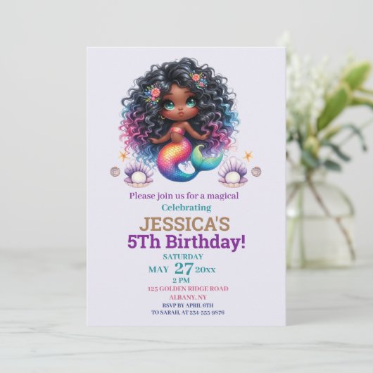 Afro-Amerikaanse zeemeermin 5e verjaardag foto Kaart (Staand voorkant)