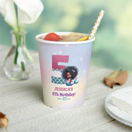 Afro-Amerikaanse zeemeermin 5e verjaardag foto Papieren Bekers