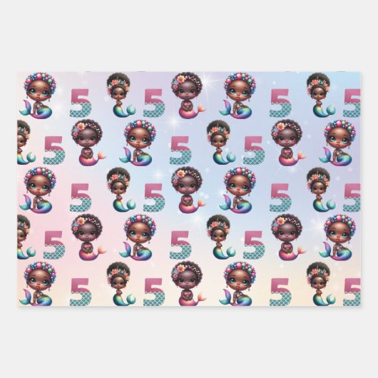 Afro-Amerikaanse zeemeermin 5e verjaardag Inpakpapier Vel (Voorkant 3)