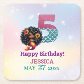 Afro-Amerikaanse zeemeermin 5e verjaardag Kartonnen Onderzetters (Voorkant)