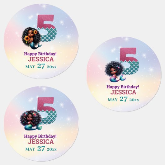 Afro-Amerikaanse zeemeermin 5e verjaardag Labels (Groep)
