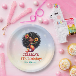 Afro-Amerikaanse zeemeermin 5e verjaardag Papieren Bordje